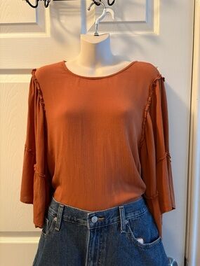 Women's BOHO Burnt Orange Long-Sleeve Lightweight Top
